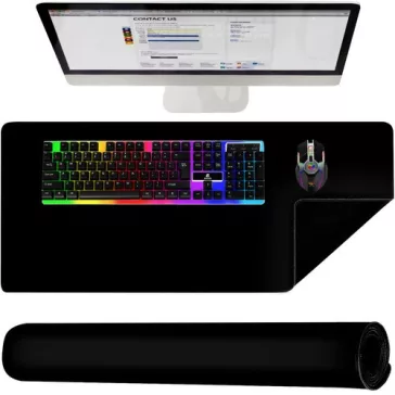 XXL méretű 90x45 cm-es fekete egérpad és billentyűzet pad varrott szélekkel és vízálló felülettel