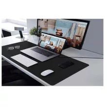 XXL méretű 90x45 cm-es fekete egérpad és billentyűzet pad varrott szélekkel és vízálló felülettel