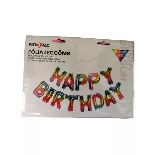 Fólia lufi Happy Birthday felirat 40 cm nagy méret