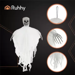 Fehér Akasztós Csontváz Dekoráció 70 cm - Halloween Kísértet Szellem Dísz