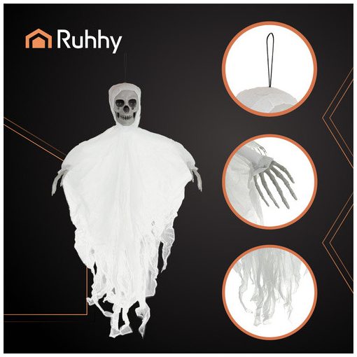 Fehér Akasztós Csontváz Dekoráció 70 cm - Halloween Kísértet Szellem Dísz