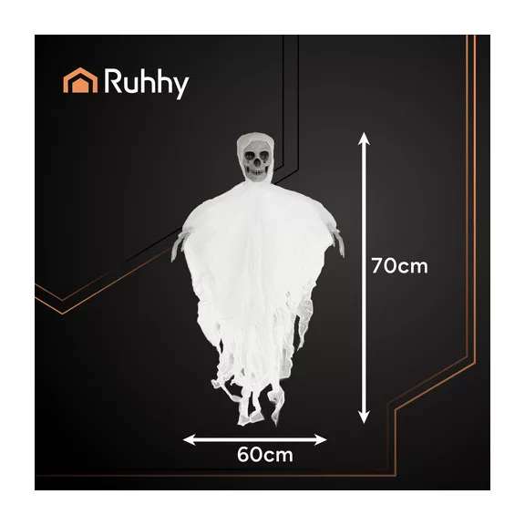 Fehér Akasztós Csontváz Dekoráció 70 cm - Halloween Kísértet Szellem Dísz