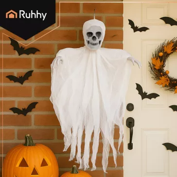 Fehér Akasztós Csontváz Dekoráció 70 cm - Halloween Kísértet Szellem Dísz