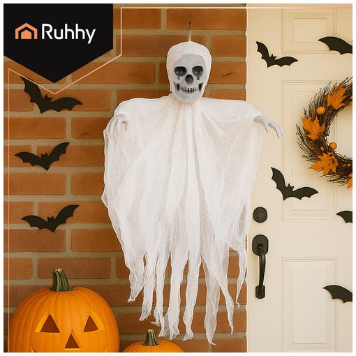 Fehér Akasztós Csontváz Dekoráció 70 cm - Halloween Kísértet Szellem Dísz