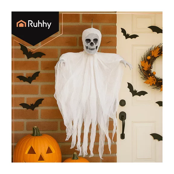 Fehér Akasztós Csontváz Dekoráció 70 cm - Halloween Kísértet Szellem Dísz
