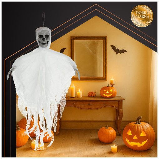 Fehér Akasztós Csontváz Dekoráció 70 cm - Halloween Kísértet Szellem Dísz