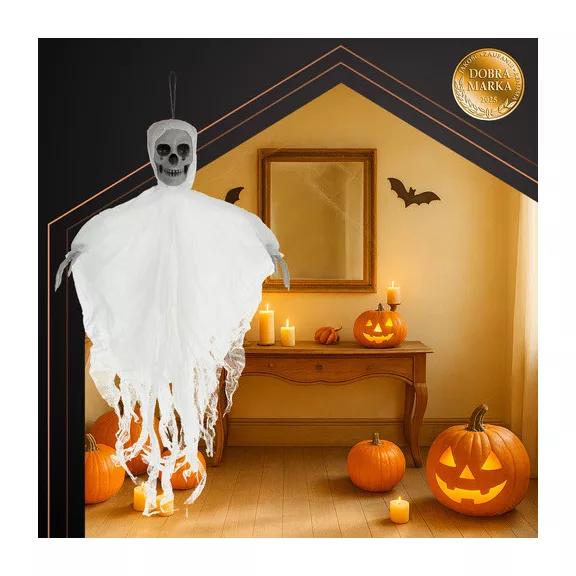 Fehér Akasztós Csontváz Dekoráció 70 cm - Halloween Kísértet Szellem Dísz