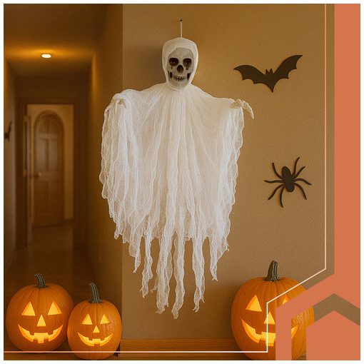 Fehér Akasztós Csontváz Dekoráció 70 cm - Halloween Kísértet Szellem Dísz