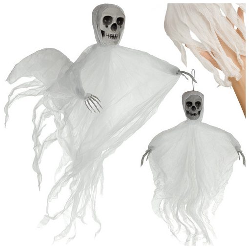 Fehér Akasztós Csontváz Dekoráció 70 cm - Halloween Kísértet Szellem Dísz