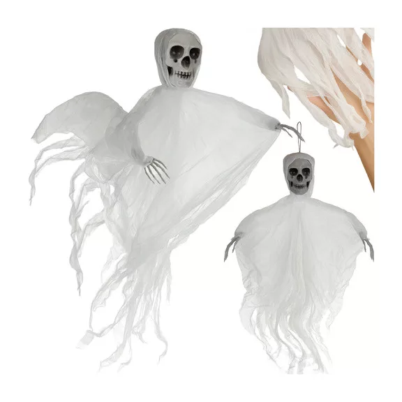 Fehér Akasztós Csontváz Dekoráció 70 cm - Halloween Kísértet Szellem Dísz