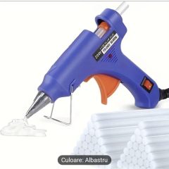 CEB GLUE GUN szilikon ragasztópisztoly, kék színű, 20W teljesítményű, kicsi, precíziós fúvókával és állvánnyal