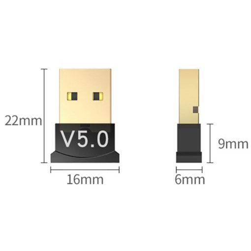 Kompakt fekete Bluetooth 5.0 USB adapter 20 méteres hatótávval PC-hez