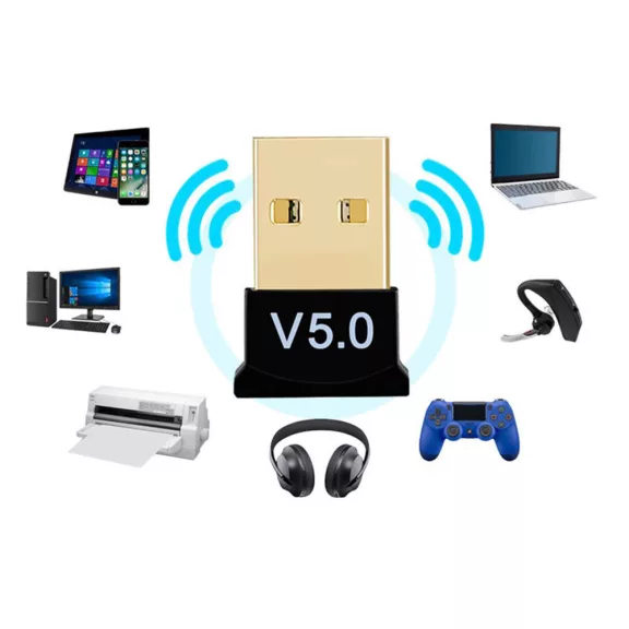 Kompakt fekete Bluetooth 5.0 USB adapter 20 méteres hatótávval PC-hez