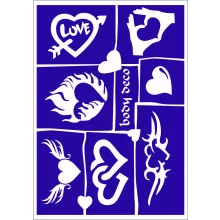 KiviArt A5-ös méretű szíves csillámtetoválás sablonszett 8 különböző szívmintával