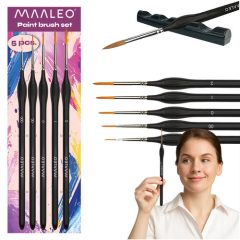 Maaleo 5 darabos művészi ecset készlet nejlon sörtékkel, nyírfa nyéllel, réz hüvellyel, ecsettartó állvánnyal, finom részletekhez