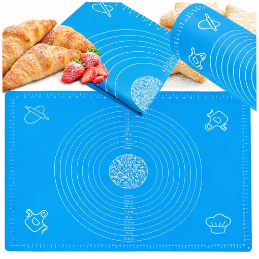 70x50 cm-es kék szilikon nyújtólap mérőskálával tészta dagasztáshoz