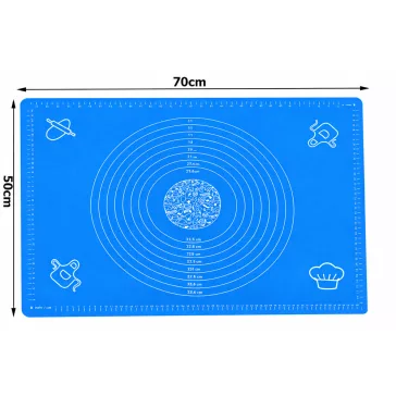 70x50 cm-es kék szilikon nyújtólap mérőskálával tészta dagasztáshoz
