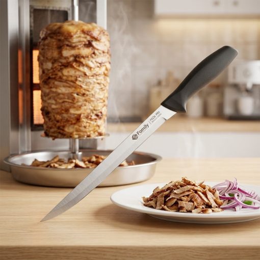 37 cm hosszú rozsdamentes sonka és gyros szeletelő kés, INOX pengével