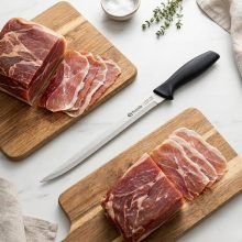 37 cm hosszú rozsdamentes sonka és gyros szeletelő kés, INOX pengével