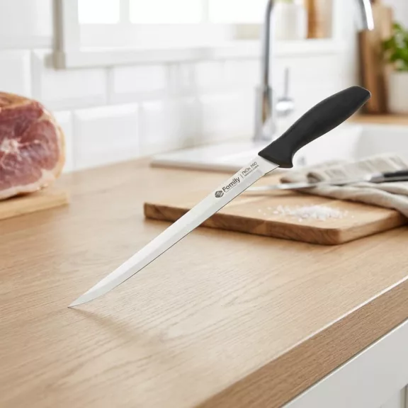 37 cm hosszú rozsdamentes sonka és gyros szeletelő kés, INOX pengével