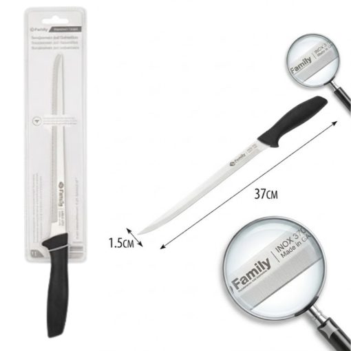 37 cm hosszú rozsdamentes sonka és gyros szeletelő kés, INOX pengével