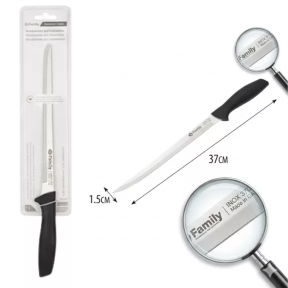 37 cm hosszú rozsdamentes sonka és gyros szeletelő kés, INOX pengével