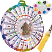 Maaleo 24 darabos, 12 ml-es tubusos akrilfesték készlet élénk színekkel, kezdő és haladó festőknek