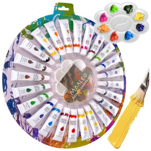 Maaleo 24 darabos, 12 ml-es tubusos akrilfesték készlet élénk színekkel, kezdő és haladó festőknek