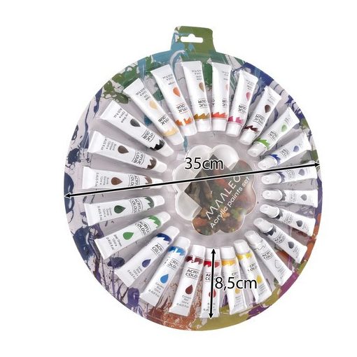 Maaleo 24 darabos, 12 ml-es tubusos akrilfesték készlet élénk színekkel, kezdő és haladó festőknek