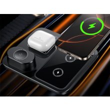 Fekete 3 az 1-ben vezeték nélküli töltőállomás telefonnal, órával és fülhallgatóval