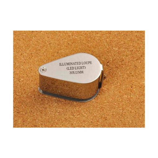 30x nagyítású összecsukható ezüst alumínium zsebnagyító 2 LED-del
