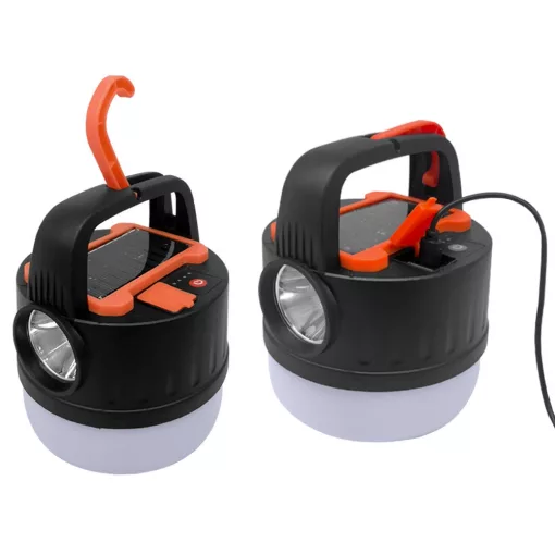 Kempinglámpa, akkumulátoros LED lámpa, USB tölthető, napelemes töltés, turista lámpa, kampós, többfunkciós, áramszünet esetére