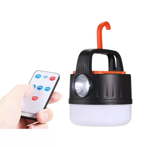 Kempinglámpa, akkumulátoros LED lámpa, USB tölthető, napelemes töltés, turista lámpa, kampós, többfunkciós, áramszünet esetére