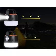 Kempinglámpa, akkumulátoros LED lámpa, USB tölthető, napelemes töltés, turista lámpa, kampós, többfunkciós, áramszünet esetére