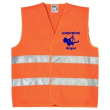 Sárga vagy narancssárga láthatósági biztonsági mellény fényvisszaverő csíkokkal, Legénybúcsú Brigád felirattal, férfiaknak