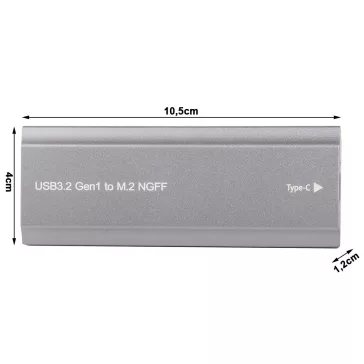 Ezüst alumínium M.2 SATA NGFF SSD külső ház USB 3.1 Type-C csatlakozóval