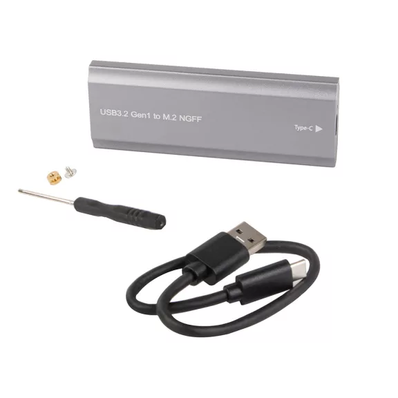 Ezüst alumínium M.2 SATA NGFF SSD külső ház USB 3.1 Type-C csatlakozóval
