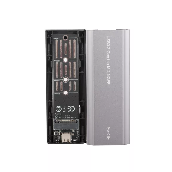 Ezüst alumínium M.2 SATA NGFF SSD külső ház USB 3.1 Type-C csatlakozóval