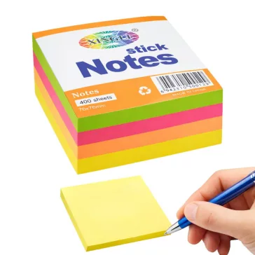 Színes öntapadós jegyzetek 400 lapos készlet, 76x76 mm méretű neon emlékeztető tömb irodai és iskolai rendszerezéshez