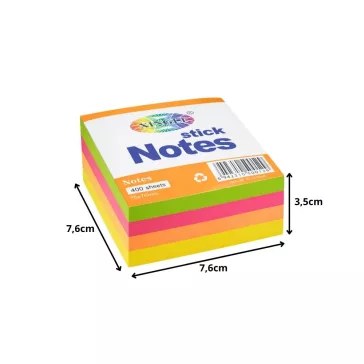 Színes öntapadós jegyzetek 400 lapos készlet, 76x76 mm méretű neon emlékeztető tömb irodai és iskolai rendszerezéshez