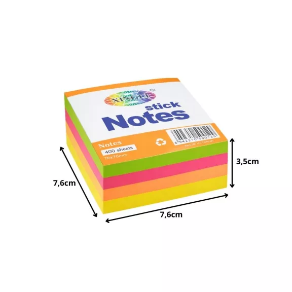 Színes öntapadós jegyzetek 400 lapos készlet, 76x76 mm méretű neon emlékeztető tömb irodai és iskolai rendszerezéshez