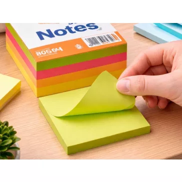 Színes öntapadós jegyzetek 400 lapos készlet, 76x76 mm méretű neon emlékeztető tömb irodai és iskolai rendszerezéshez