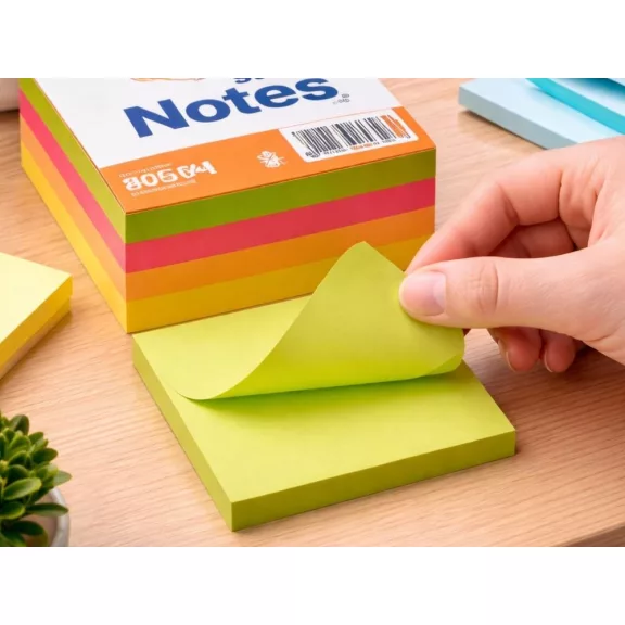 Színes öntapadós jegyzetek 400 lapos készlet, 76x76 mm méretű neon emlékeztető tömb irodai és iskolai rendszerezéshez