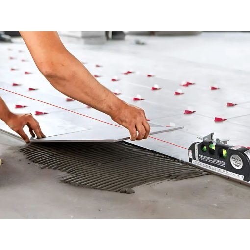 Precíziós lézeres szintező 2,5 m-es mérőszalaggal, lézeres mérővel, 3 üzemmóddal, LED