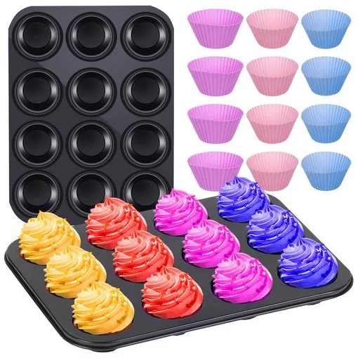 Teflon Muffin Sütő Tepsi + 12 db Szilikon Forma