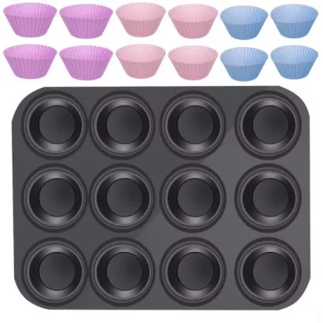 Teflon Muffin Sütő Tepsi + 12 db Szilikon Forma
