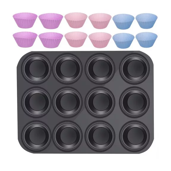Teflon Muffin Sütő Tepsi + 12 db Szilikon Forma