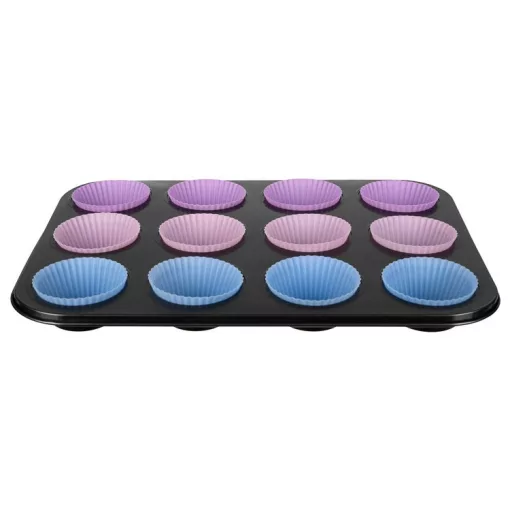 Teflon Muffin Sütő Tepsi + 12 db Szilikon Forma