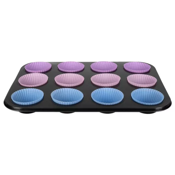 Teflon Muffin Sütő Tepsi + 12 db Szilikon Forma