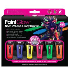 PaintGlow Neon UV arc- és testfesték készlet 6 színű